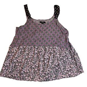 Simply Vera Wang Boho Floral Patchwork Tank Top M Cottagecore Peplum Hippie